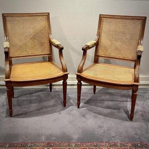 Pair Of Canned Armchairs Late 19th Mahogany