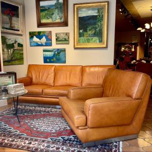 Vintage Leather Living Room 70s Sofa + 1 Armchair
