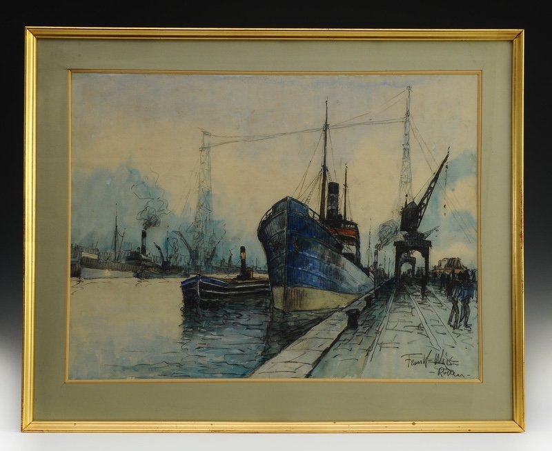 Frank William Boggs (frank Will) : 1900 - 1951 Aquarelle Original Le Port De Rouen