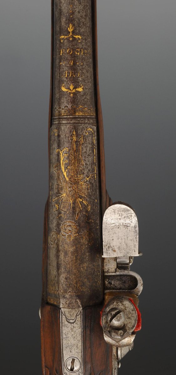 PAIRE DE PISTOLETS D'OFFICIER SIGNÉS LAROCHE À PARIS, Ancienne Monarchie. -photo-3