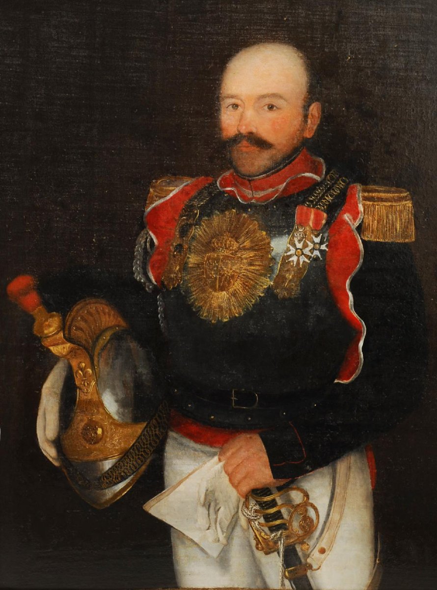 Gift René - Captain Of Cuirassiers, Restoration: Oil On Canvas. 32203-photo-1