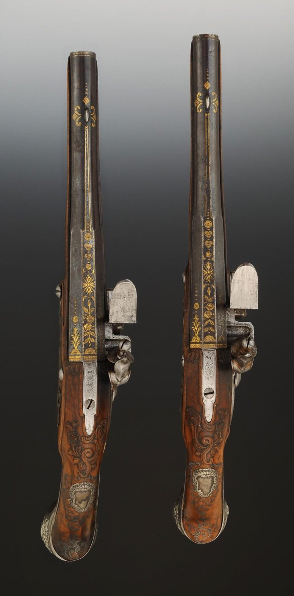 PAIRE DE PISTOLETS D'OFFICIER DES GARDES DU CORPS MAISON MILITAIRE DU ROI, Ancienne Monarchie-photo-3