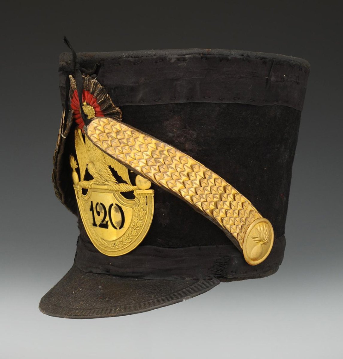 SHAKO D'OFFICIER SUBALTERNE DE GRENADIER DU 120ème RÉGIMENT D'INFANTERIE DE LIGNE, modèle 1812,-photo-3