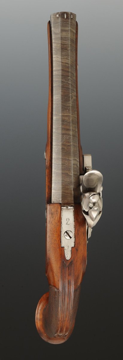 PAIRE DE PISTOLETS À SILEX D'OFFICIER SIGNÉS FEUILLET, ARQUEBUSIER À GRENOBLE, Premier Empire.-photo-4