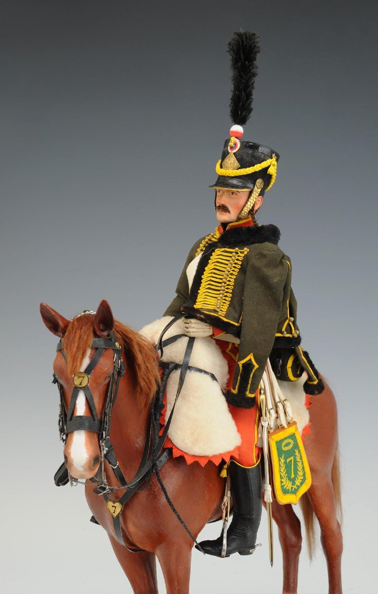 LEPELTIER DANIEL : MANNEQUIN MINIATURE À CHEVAL  UN HUSSARD DU 7ème RÉGIMENT Premier Empire-photo-1