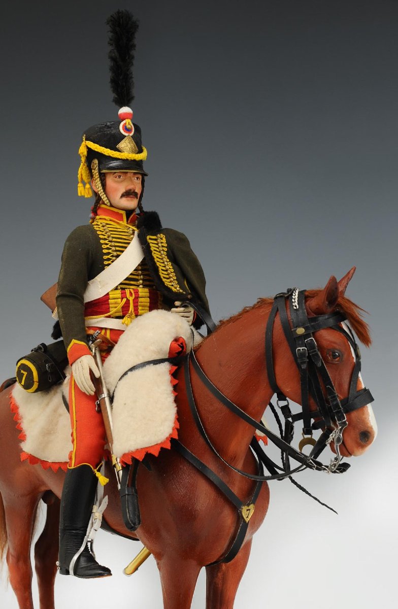 LEPELTIER DANIEL : MANNEQUIN MINIATURE À CHEVAL  UN HUSSARD DU 7ème RÉGIMENT Premier Empire-photo-3