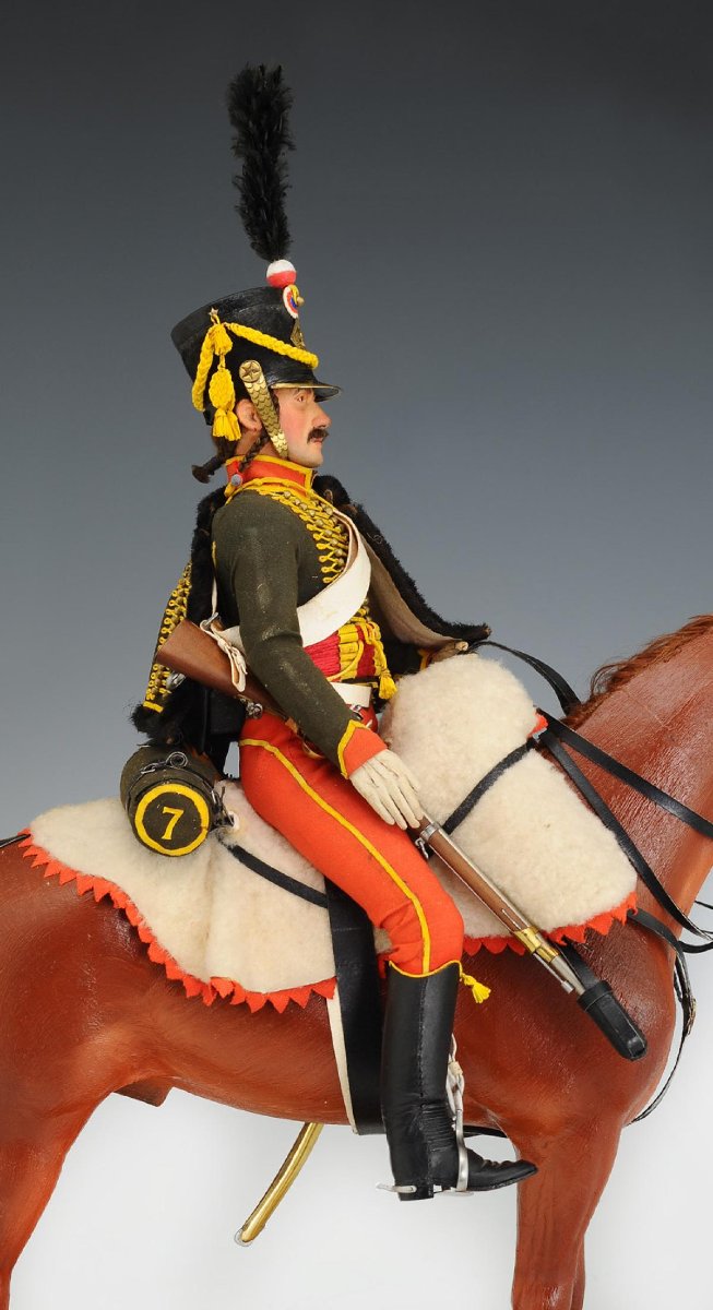 LEPELTIER DANIEL : MANNEQUIN MINIATURE À CHEVAL  UN HUSSARD DU 7ème RÉGIMENT Premier Empire-photo-4