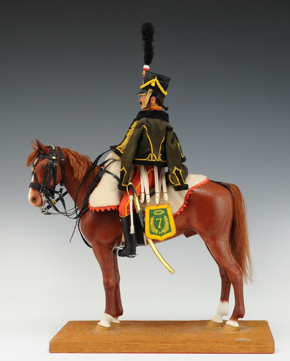 LEPELTIER DANIEL : MANNEQUIN MINIATURE À CHEVAL  UN HUSSARD DU 7ème RÉGIMENT Premier Empire
