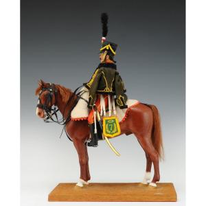 Daniel Lepeltier: Miniature Figurine On Horseback—a Hussar Of The 7th Regiment, First Empire