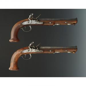 Pair Of Officer's Flintlock Pistols From The Versailles Manufacture, Signed: Nicolas Boutet