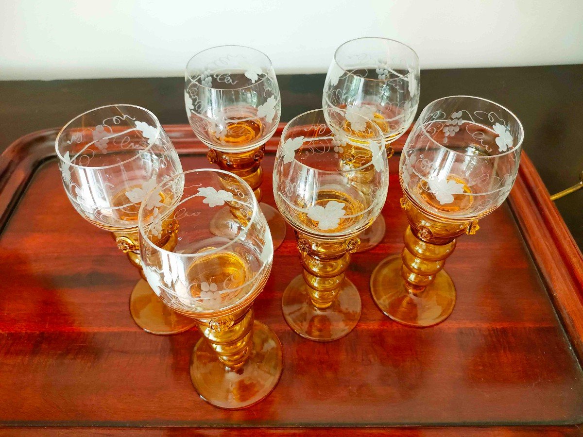6 Wine Glasses, Roemer, Amber Feet-photo-2