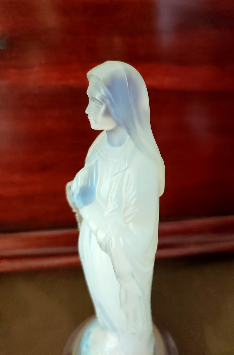 Vierge En Verre Opalescent, Etling,  époque  Art Déco-photo-2