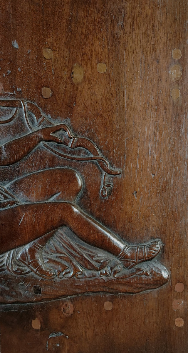 Venus Or Diana, 19th Century Carved Wooden Panel -photo-4