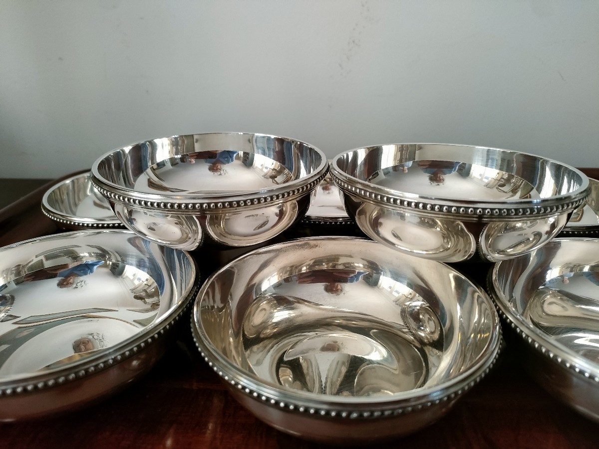    11 Finger Bowls, Christofle Silverware, Pearl Pattern-photo-2