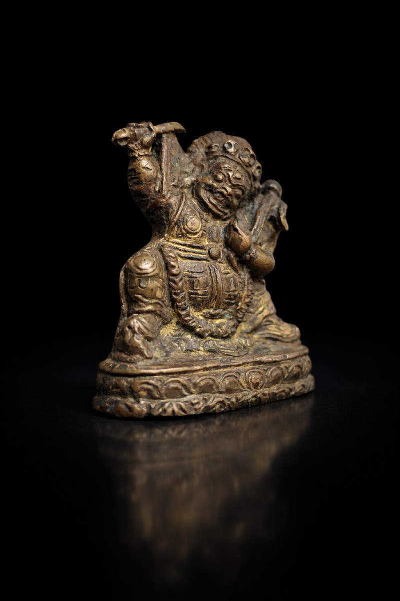 Tibet, 17th-18th Century, Miniature Copper Statuette Of Begtse-photo-2