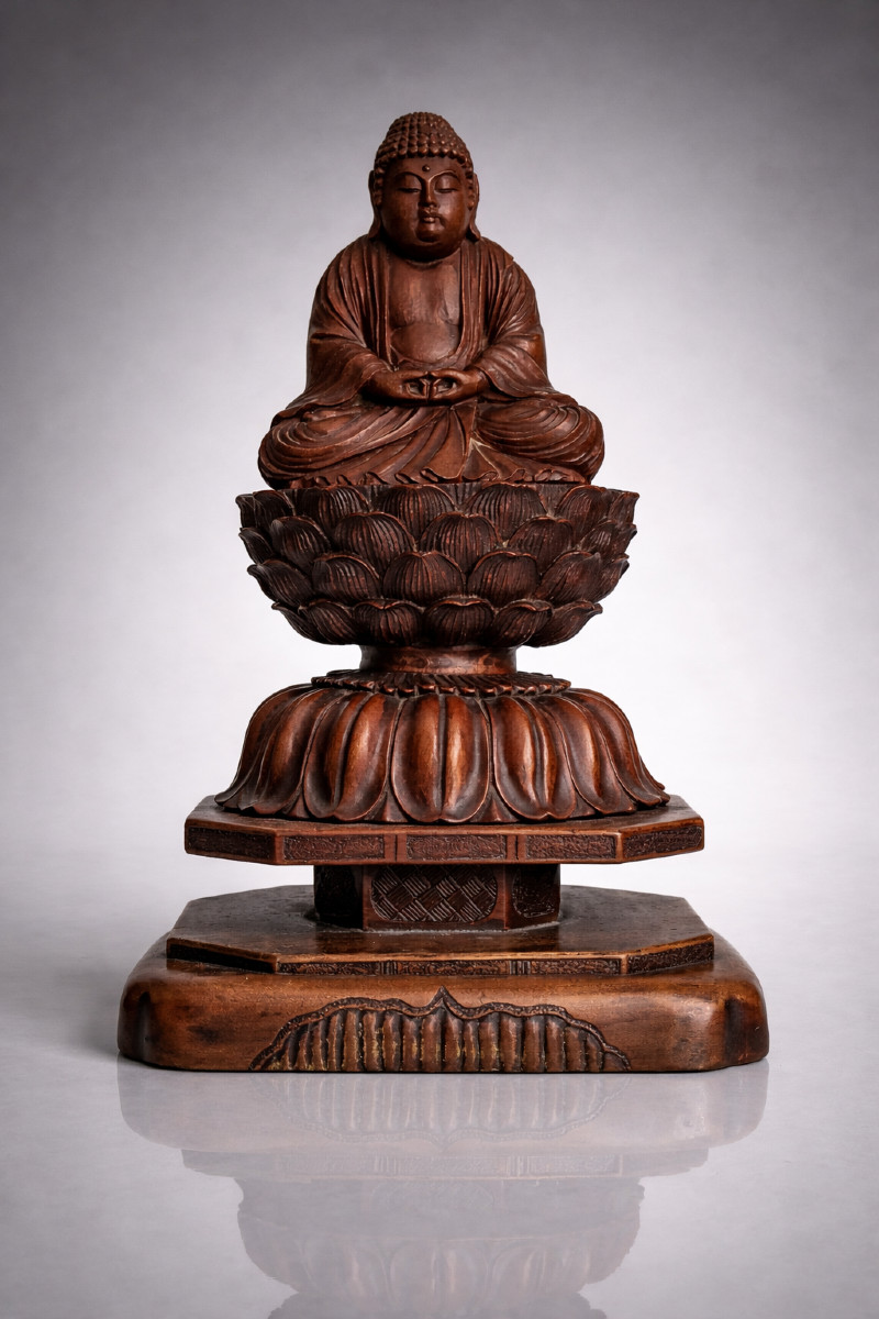 Bouddha Amida en bois, Japon 18-19eme, période Edo -photo-3