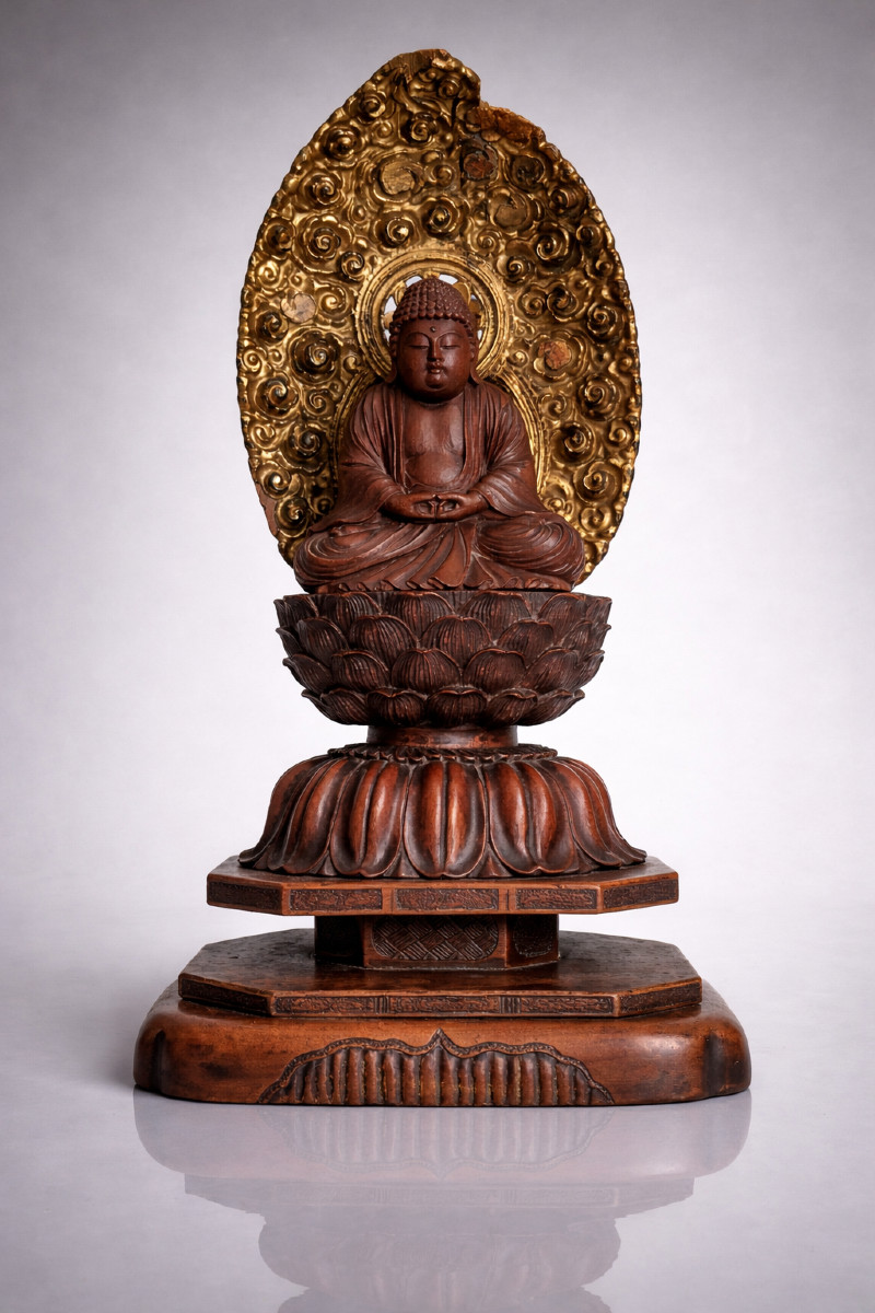 Bouddha Amida en bois, Japon 18-19eme, période Edo 