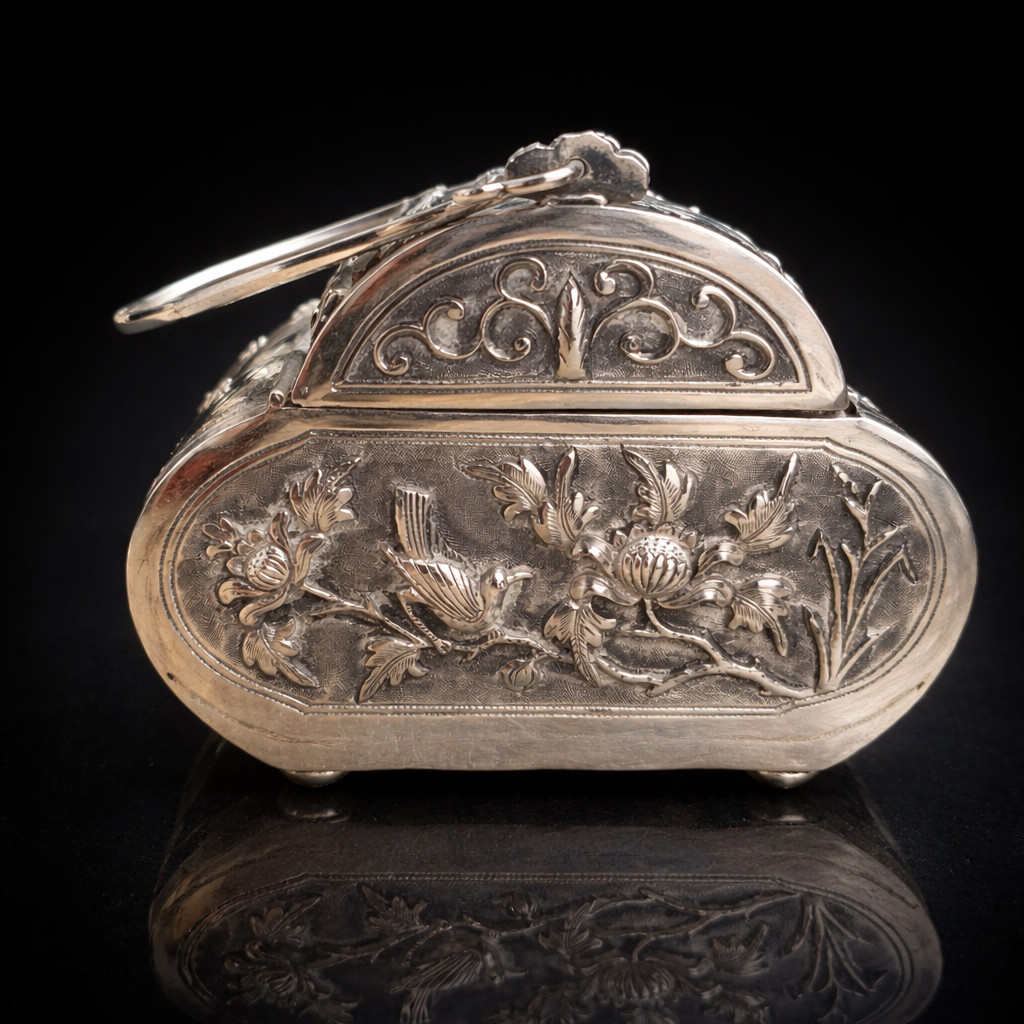 Boite en argent à décor de poissons, Chine 19-20 ème -photo-4