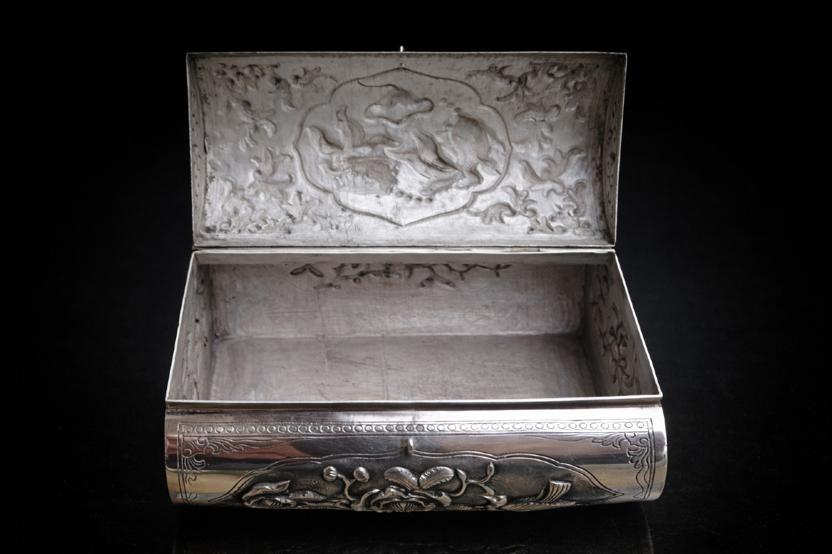 Boite en argent à décor de poissons, Chine 19-20 ème -photo-4