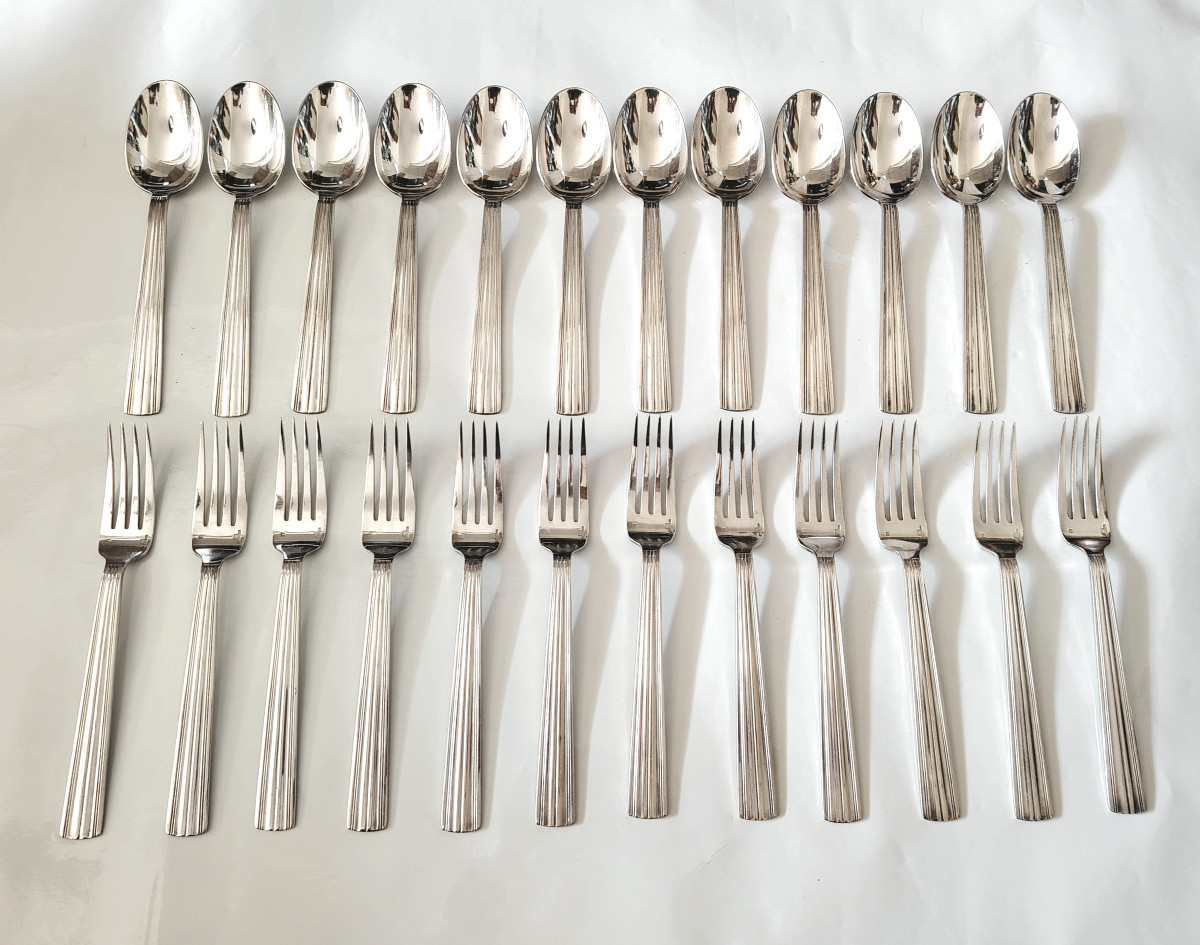 Christofle Mira Ondulation Pattern, 12 Large Spoons + 12 Large Forks