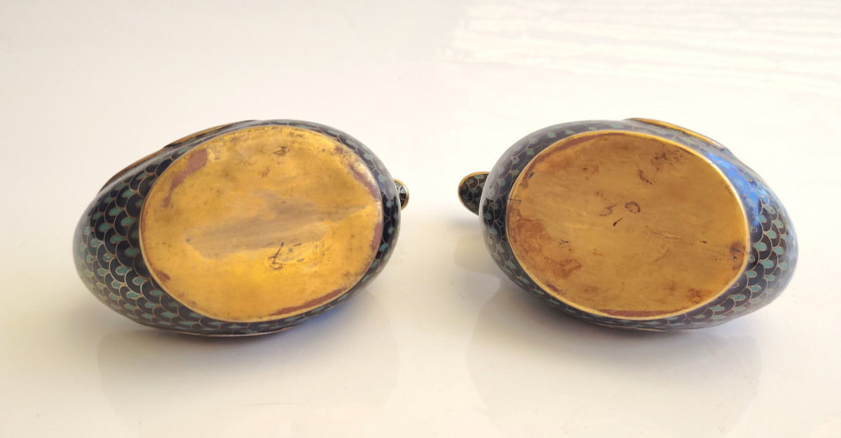China 19-20th, Qing Dynasty, Pair Of Cloisonné Ducks-photo-4