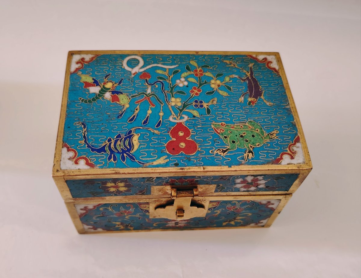 Coffret à bijoux en bronze cloisonné, chine 19-20ème -photo-2