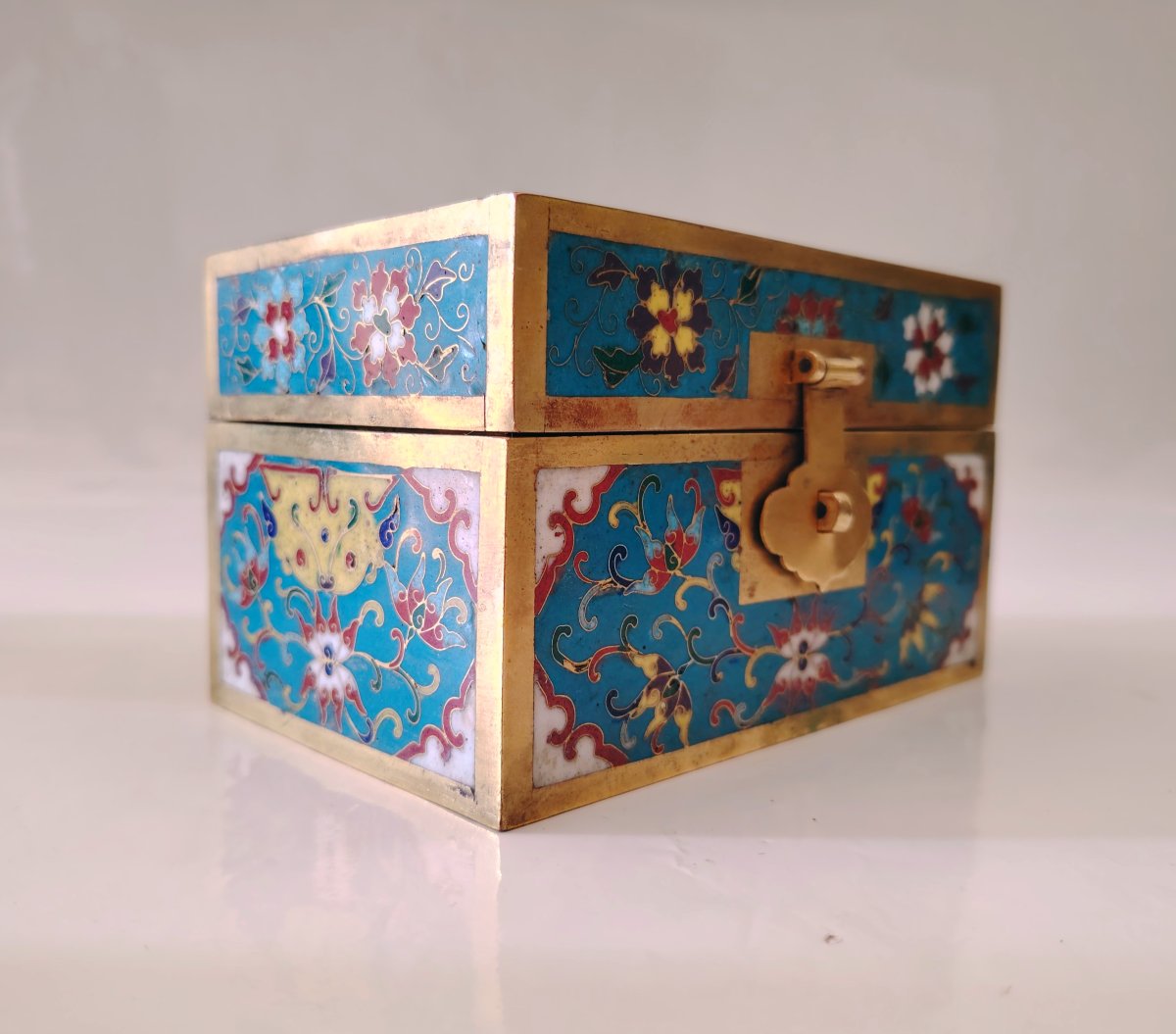 Coffret à bijoux en bronze cloisonné, chine 19-20ème -photo-2