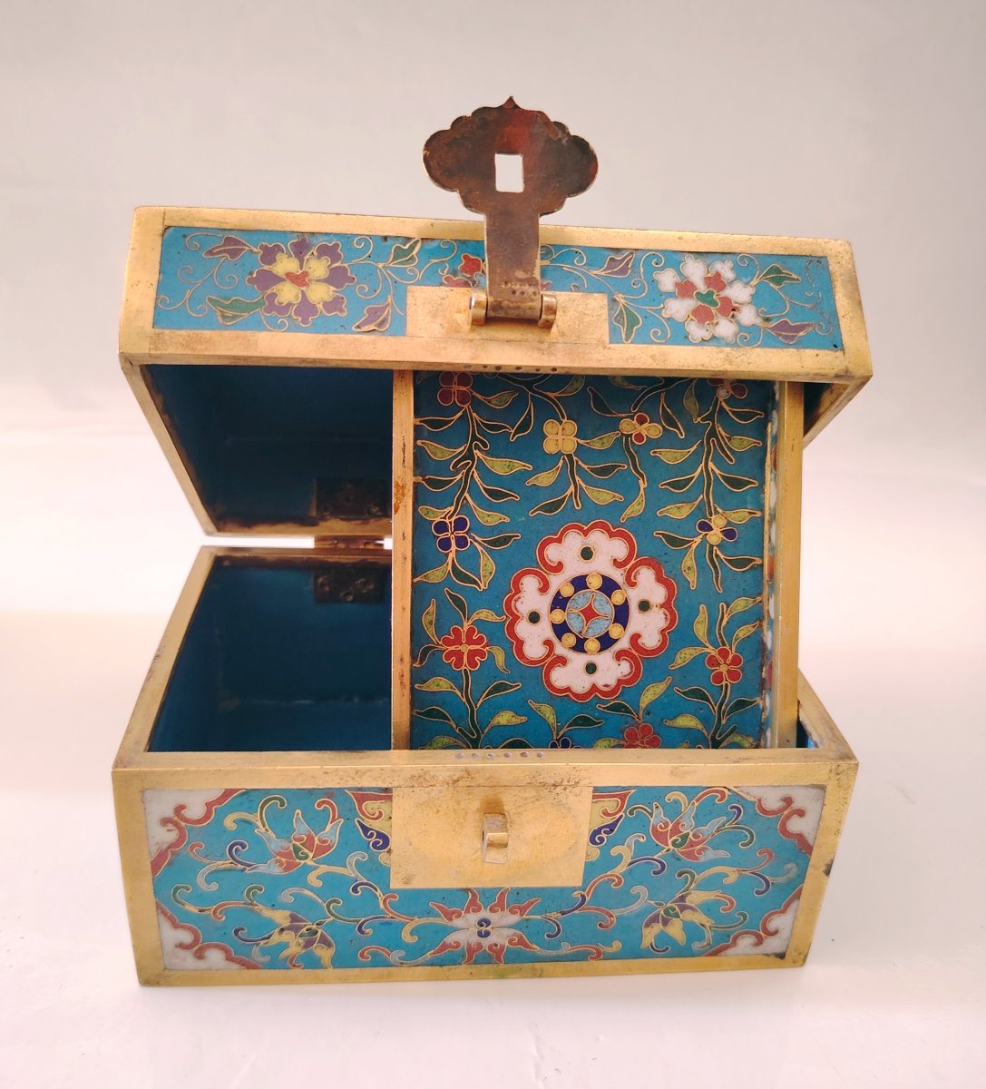 Coffret à bijoux en bronze cloisonné, chine 19-20ème -photo-4