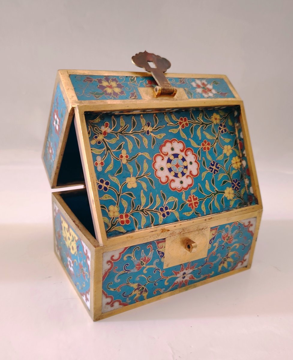 Coffret à bijoux en bronze cloisonné, chine 19-20ème 