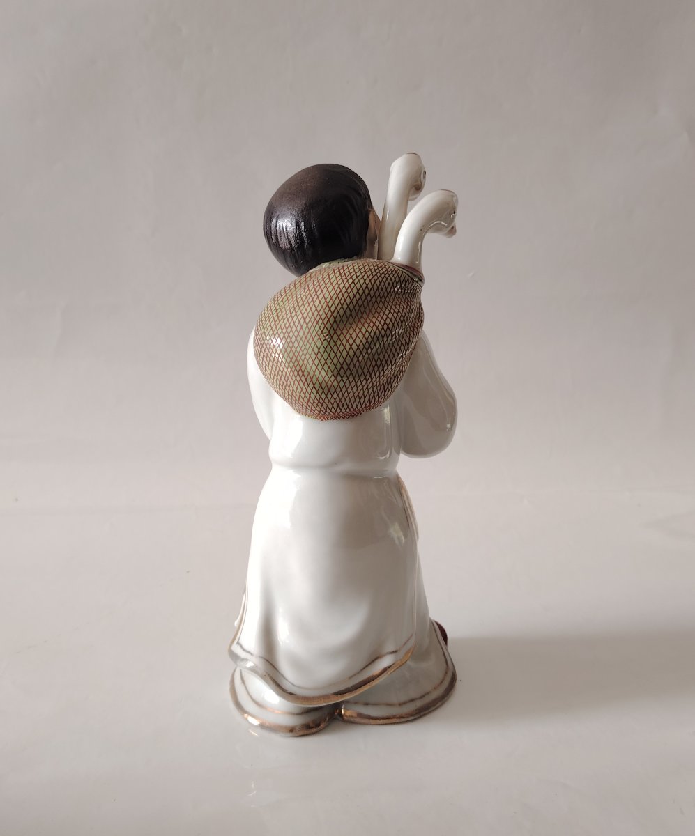 Porcelaine de Jingdezhen vers 1970, Enfant aux oies-photo-4