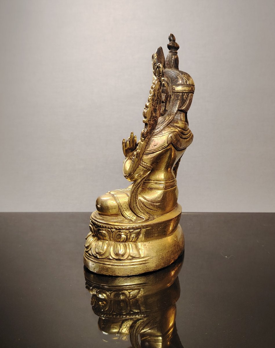 Tibet 18-19ème, Tara verte en Bronze doré -photo-2