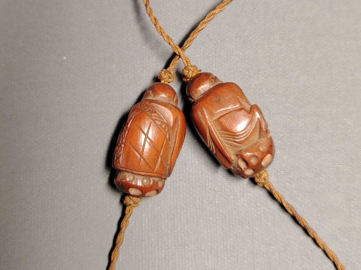 Collier de 6 noix sculptées "Hediao", Chine vers 1900-photo-3