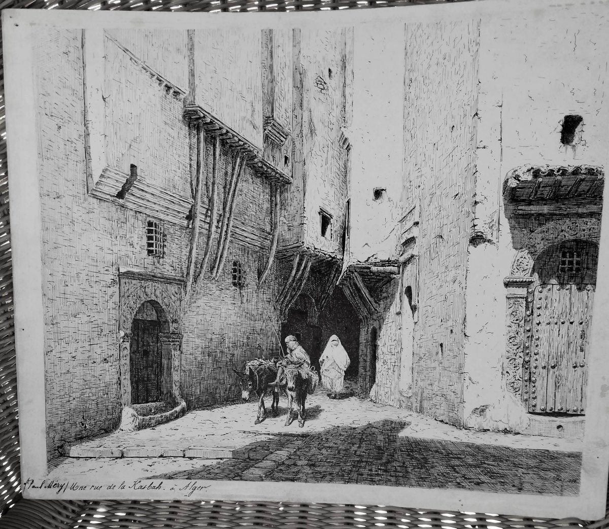 Orientaliste, Dessin à l'Encre Par Paul Mery  1894 : La Kasbah à Alger-photo-3