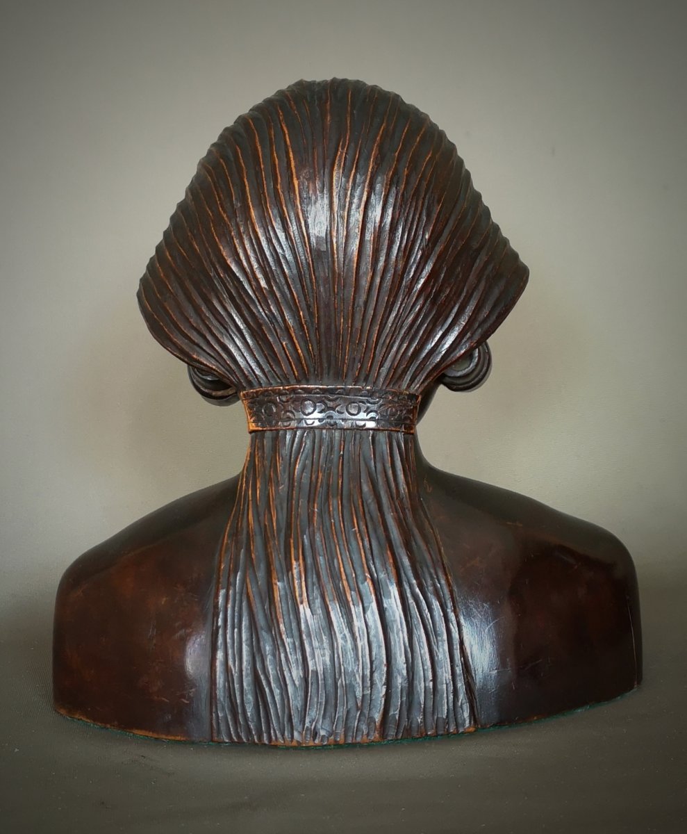 Art Deco Wooden Married Bust - Indonesia, Bali Around 1930-1940-photo-4