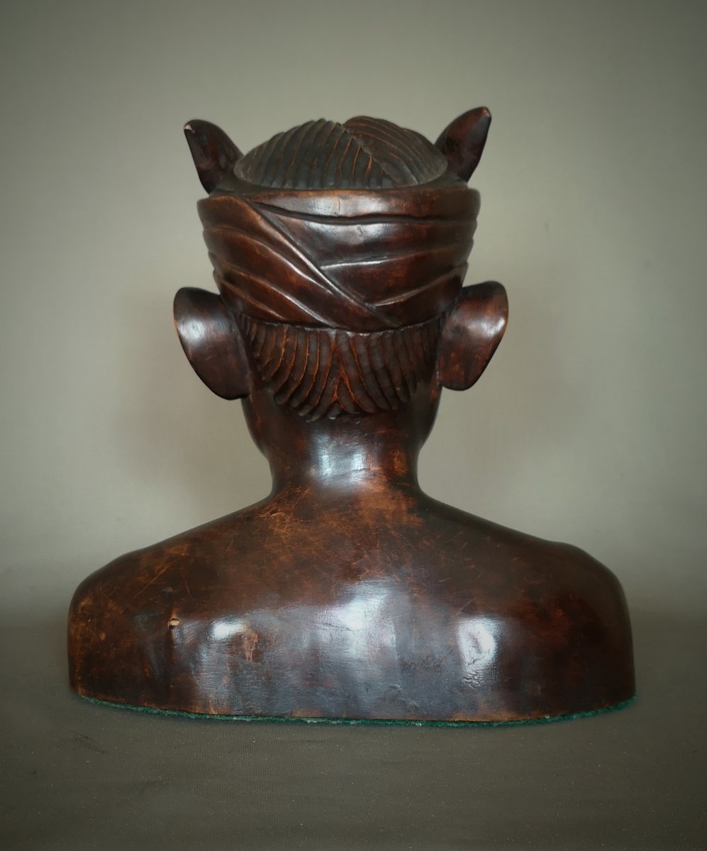 Art Deco Wooden Married Bust - Indonesia, Bali Around 1930-1940-photo-4