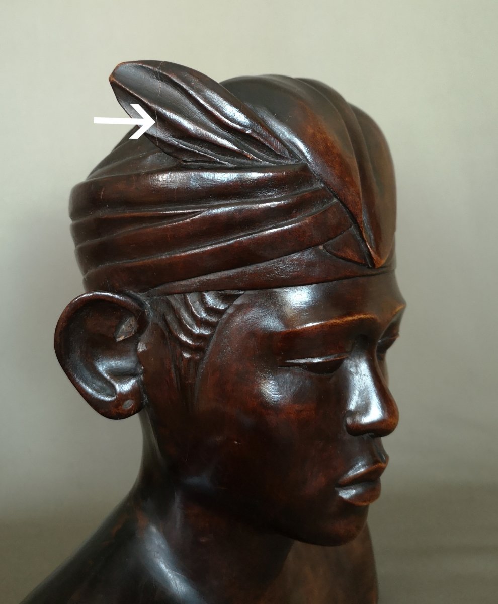Art Deco Wooden Married Bust - Indonesia, Bali Around 1930-1940-photo-6