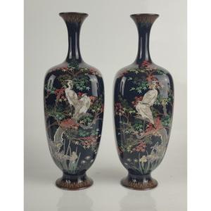 Pair Of Cloisonne Vases, Japan Meiji Period