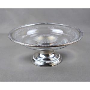 Coupe Sur Pied En Cristal Gravé Et Argent