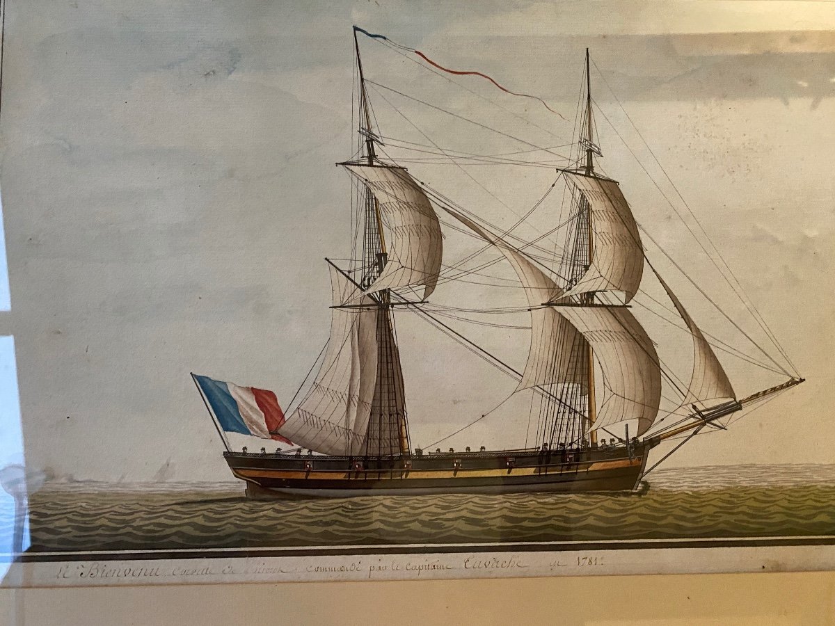 Watercolor Of A Corvette From Fécamp.circa 1800-photo-2