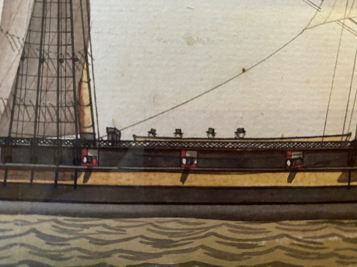 Aquarelle d'Une Corvette De Fécamp.circa 1800-photo-3