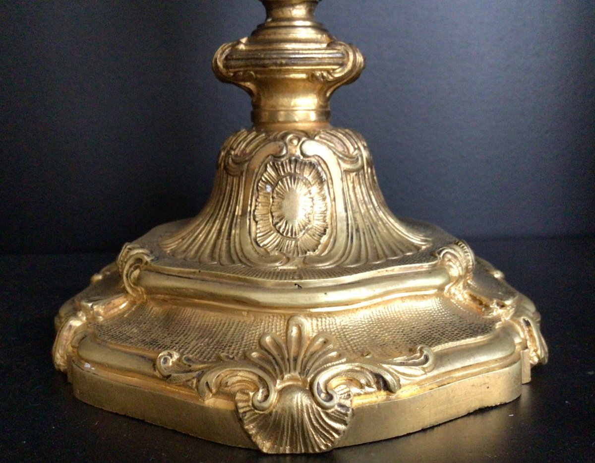 Paire De Bougeoirs Bronze Doré Signée H.picard Napoléon III-photo-2