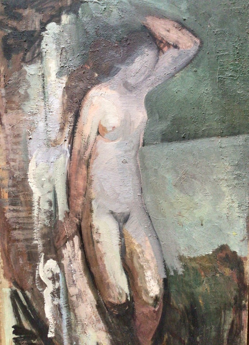 Female Nude Oil On Cardboard Signed Albert Larcher Circa 1930-photo-2