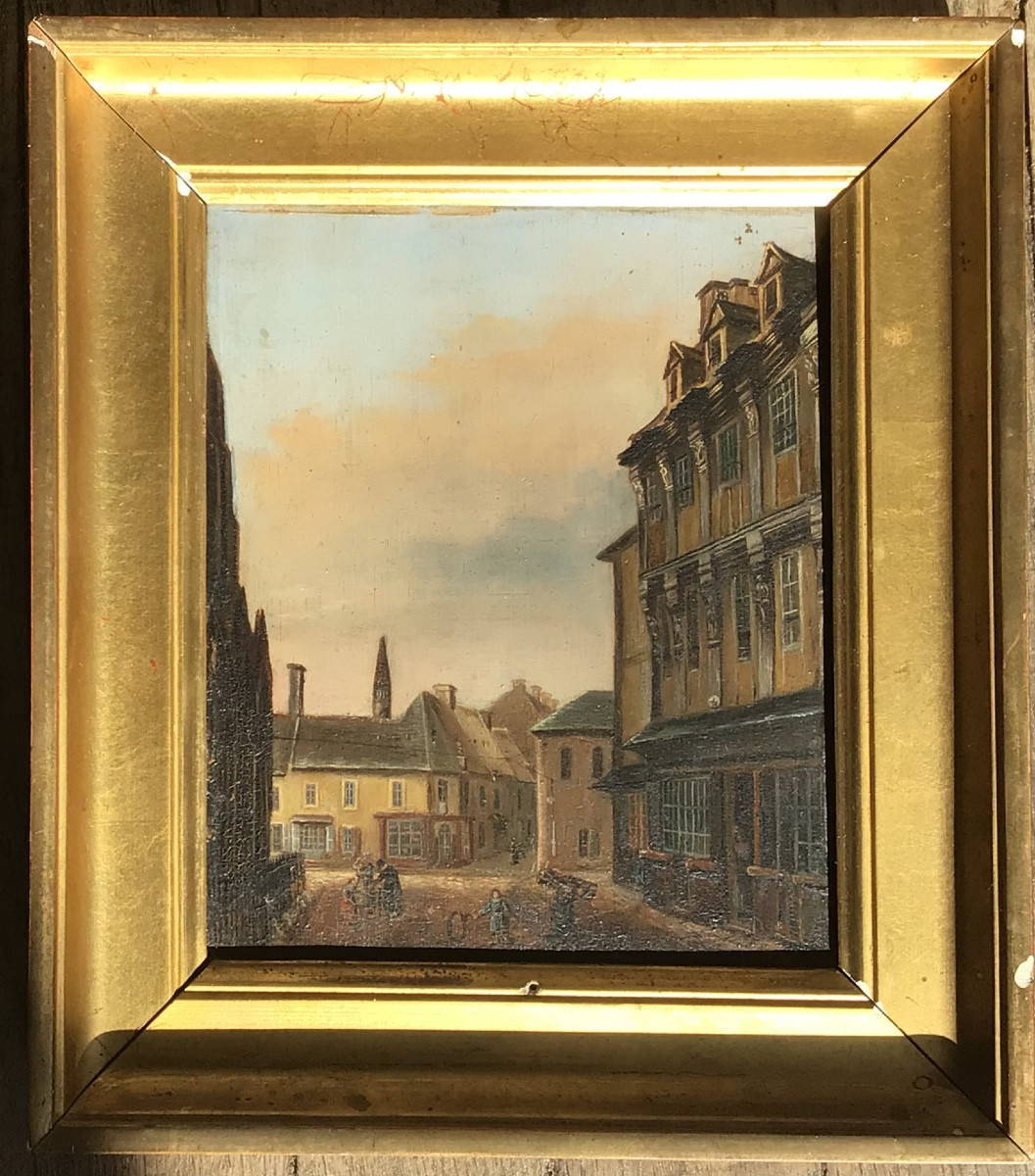 Oil On Wood Panchet Lf Known As Bellerose. Rue Du Bienvenu Bayeux Normandy 19th -photo-2