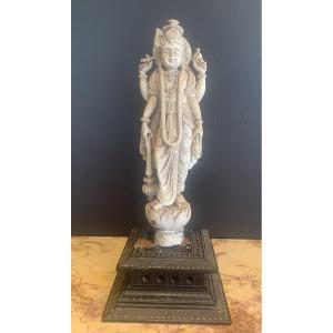 Vishnu: Lacquered Wooden Statuette Of A Deity From India, Circa 1900
