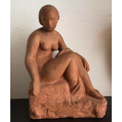 Sculpture Naked Woman Terracotta 20th