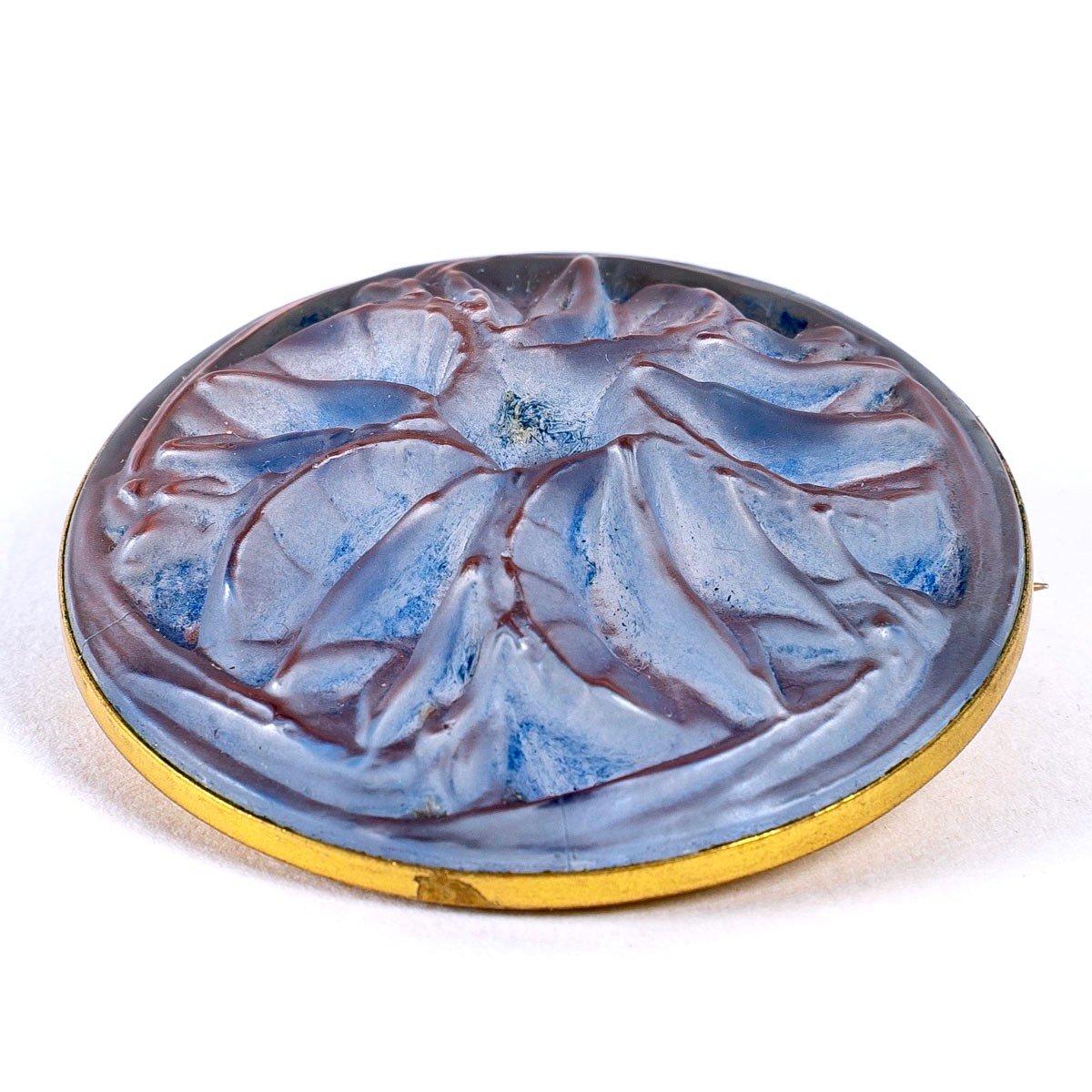 1911 René Lalique - Broche Mouches Verre Blanc Patiné Bleu Sur Clinquant Rose-photo-2