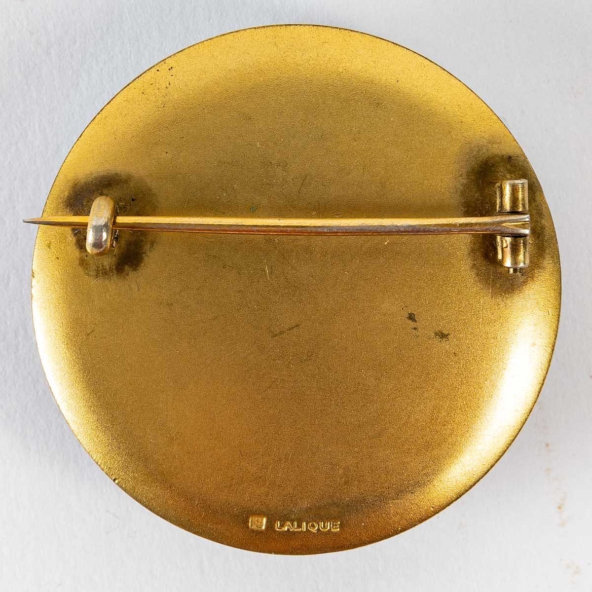 1911 René Lalique - Brooch Mouches Frosted Glass Blue Patina On Pink Foil-photo-3