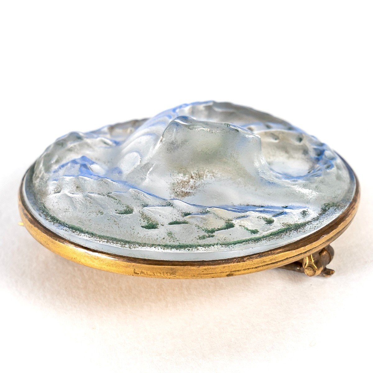 1911 René Lalique - Brooch Serpent Snake Frosted Glass On Electric Blue Foil-photo-2