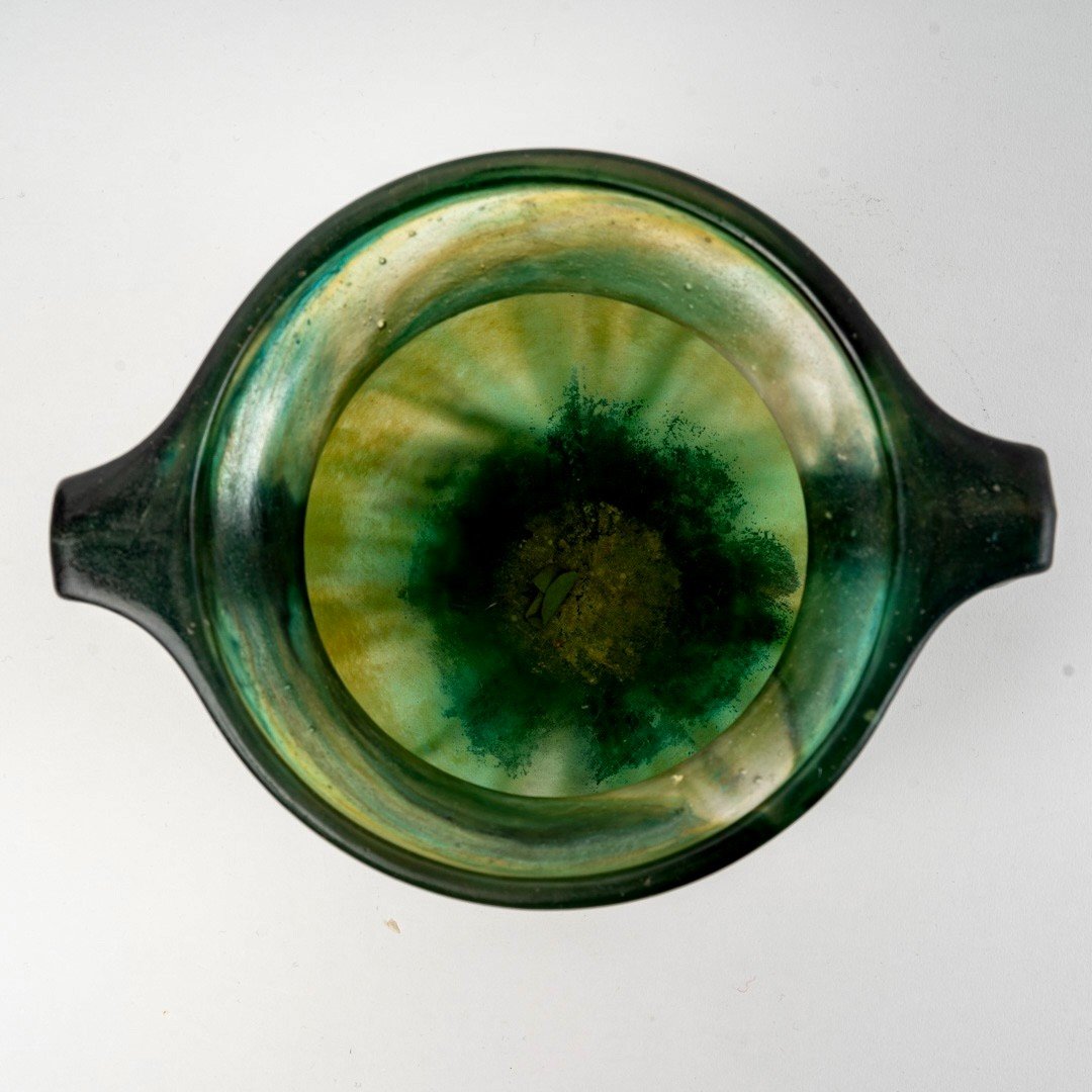 1927 Gabriel Argy Rousseau - Vase à Anses Géométriques Pâte De Verre-photo-4