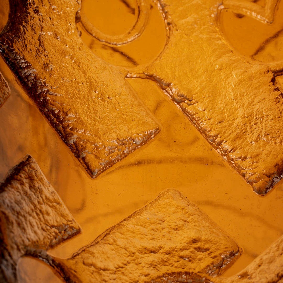 1930 Daum Nancy - Vase Art Déco Géométrique à Anses Verre Orange Ambré Dégagé à l'Acide-photo-3
